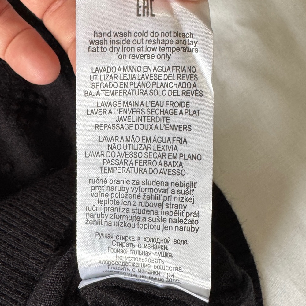 Leo & Ugo Paris Mock Neck Textured Lightweight Sweater Top Sheer Arms Black 4 - Picture 9 of 16